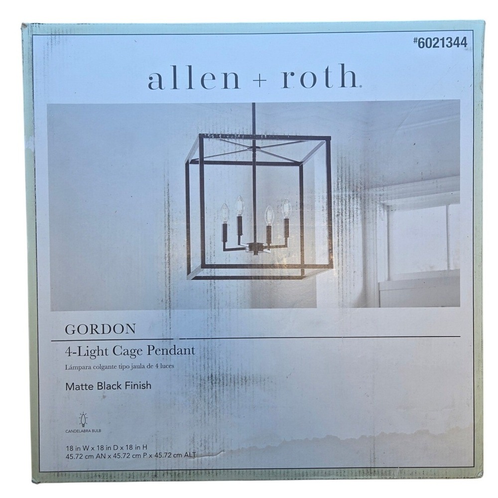 Allen + Roth Gordon 4-Light Cage Pendant Matte Black 18-in 6021344